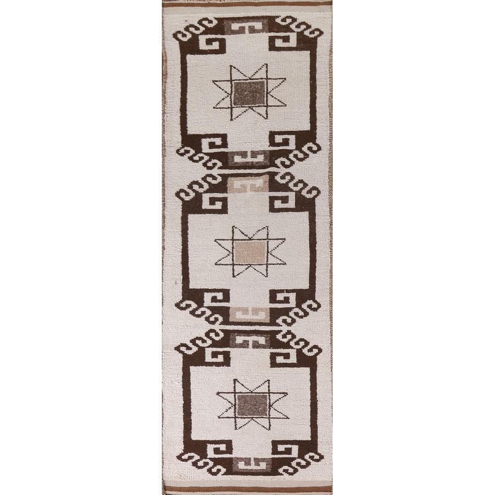 Anatolian Turkish Runner Rug Handmade Geometric Wool Carpet - 3'2"x 11'7"