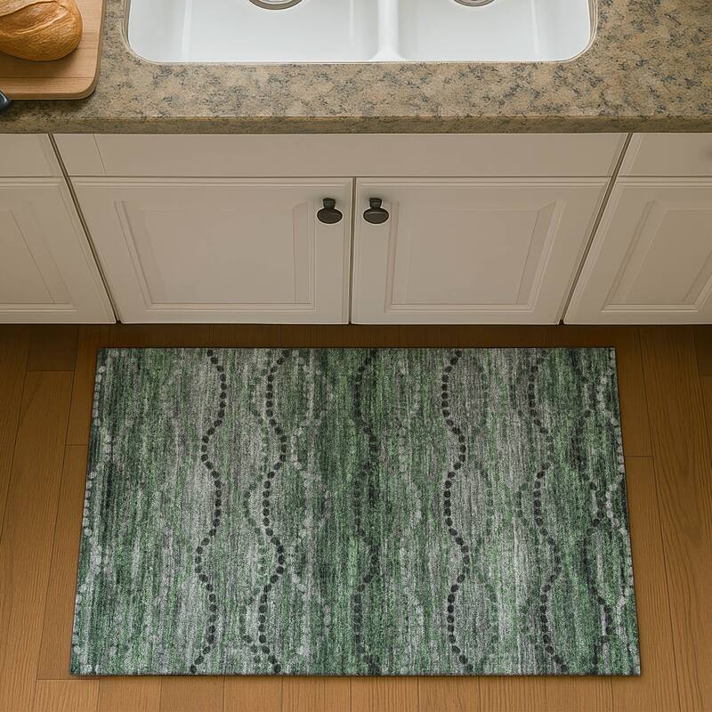 Premium Washable Super Soft Boho Stripes Mayfield Rug - Olive - 1'8" x 2'6"