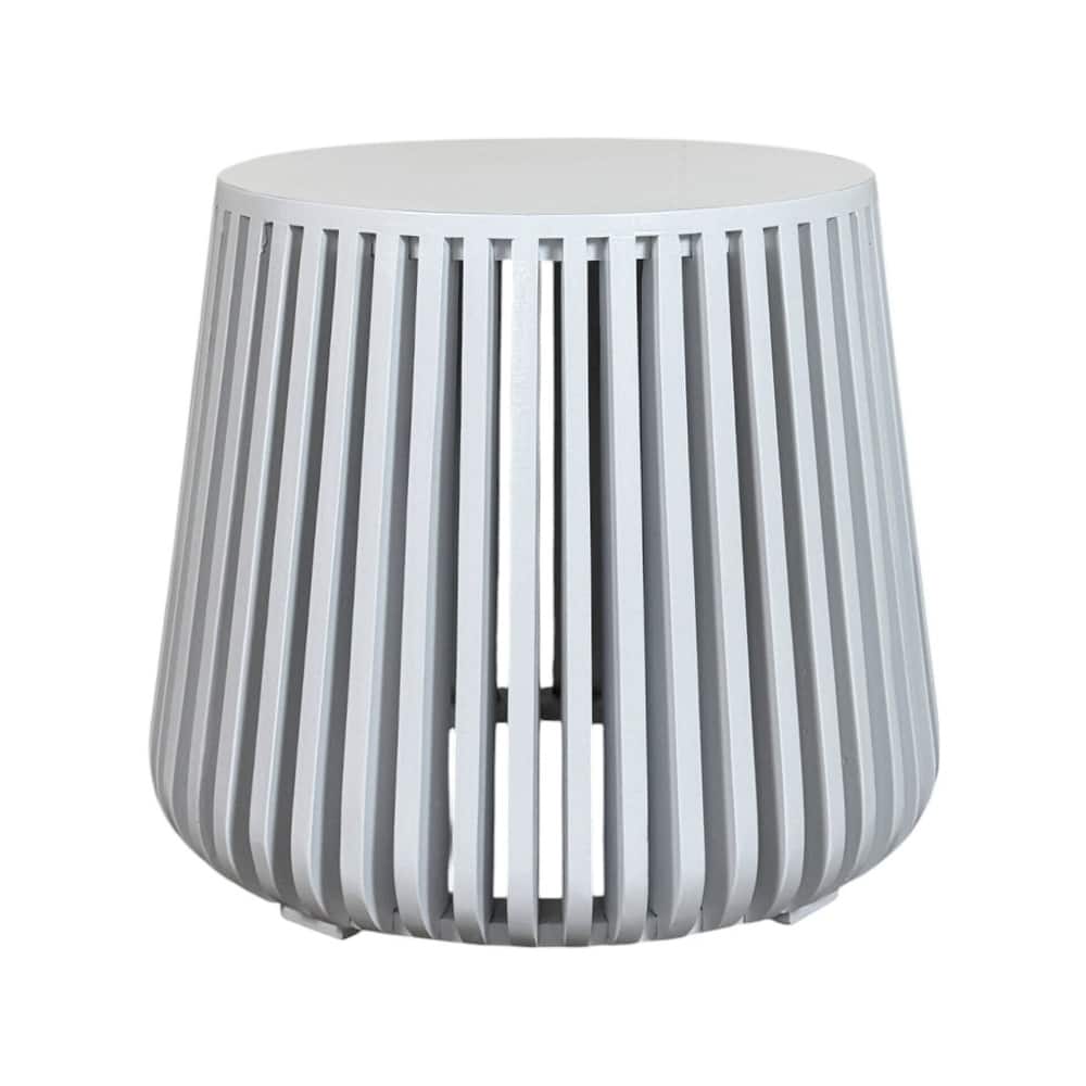 Cascade 24″ x 21″ Slatted Bell Shaped Side Table - Solid Acacia Wood Accent Table with Layered Open Slats