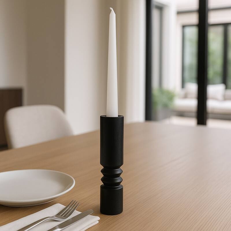 Mango Wood Ridge Taper Candle Holder