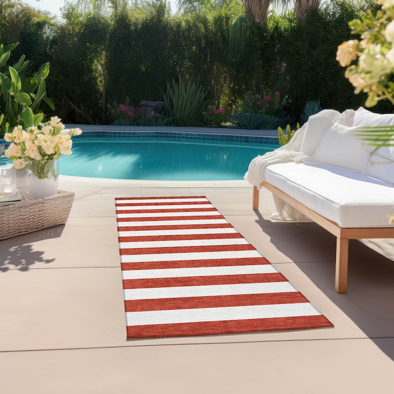 Machine Washable Indoor/ Outdoor Cabana Striped Chantille Rug - Red - 2'3" x 7'6"