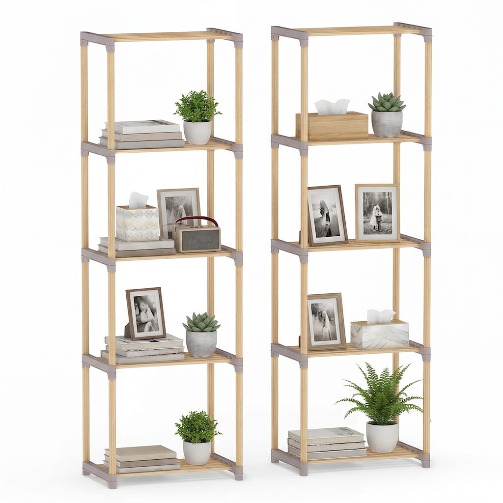 Gymax 2PCS 5-Tier Bookshelf w/Open Shelves Freestanding Storage