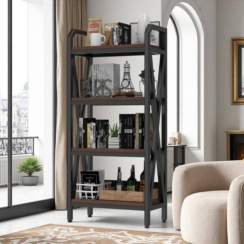 4-Tier Baker's Rack with Wooden Shelves - Versatile Storage Organizer for Kitchen, Pantry, Bathroom & More, 25.60'' Length