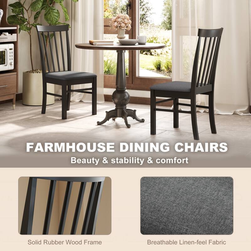 Black-Grey Rubberwood Dining Chairs Set of 2 with Foam Cushion Seats - 17.1" W x 20.1" D x 37" H