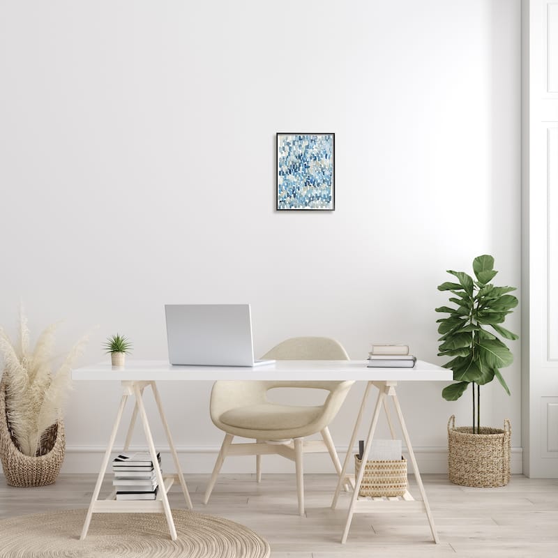 Stupell Coastal Tile Abstract Soft Blue Beige Shapes Framed Wall Art