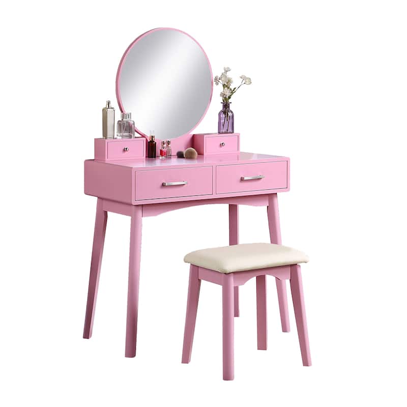 Contemporary Wood Vanity and Stool Set