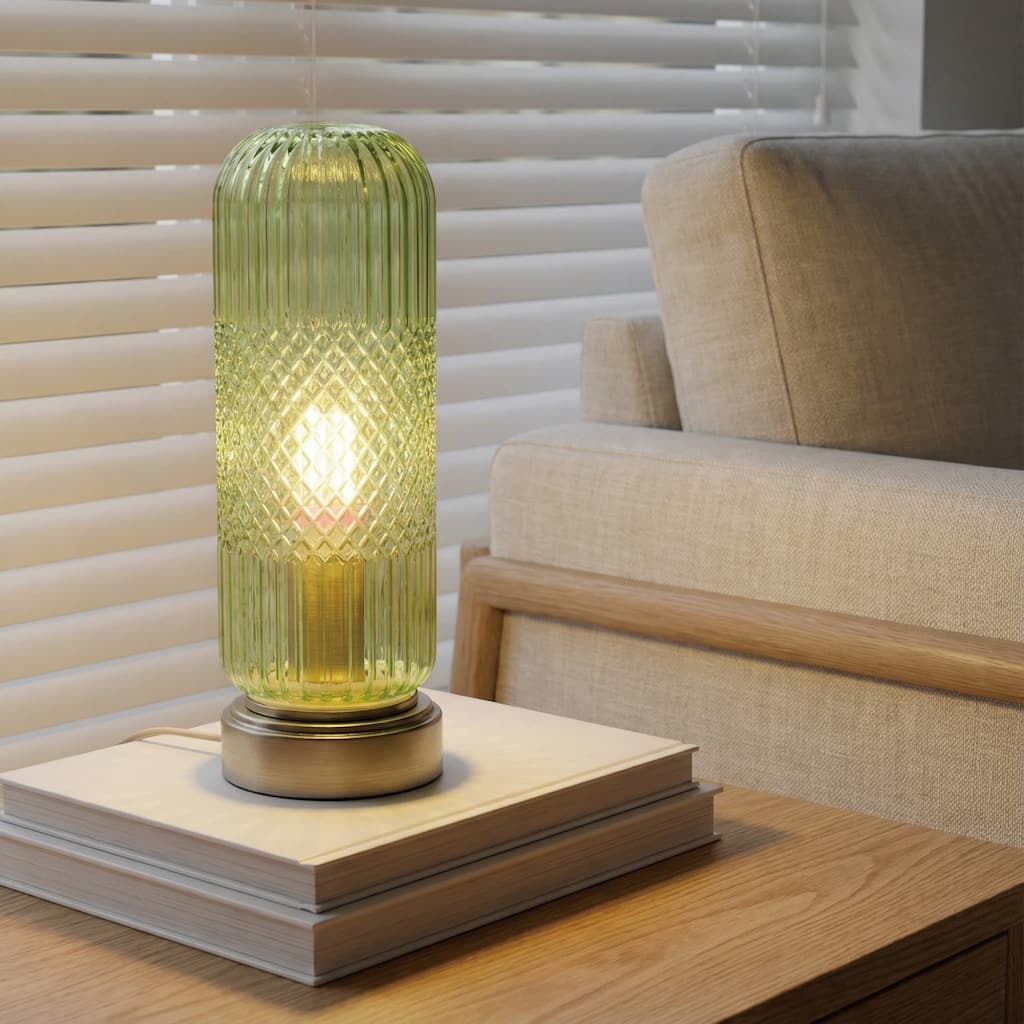 11.6'' Touch Control Glass Table Lamp with Antique Bronze Base, UL Listed, bulb not included - Bedside & Accent Lamp