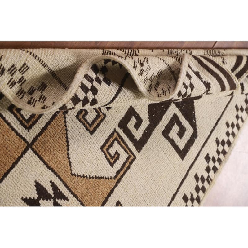 Tribal Beige Plush Anatolian Turkish Runner Rug Handmade Wool Carpet - 3'7"x 11'2"