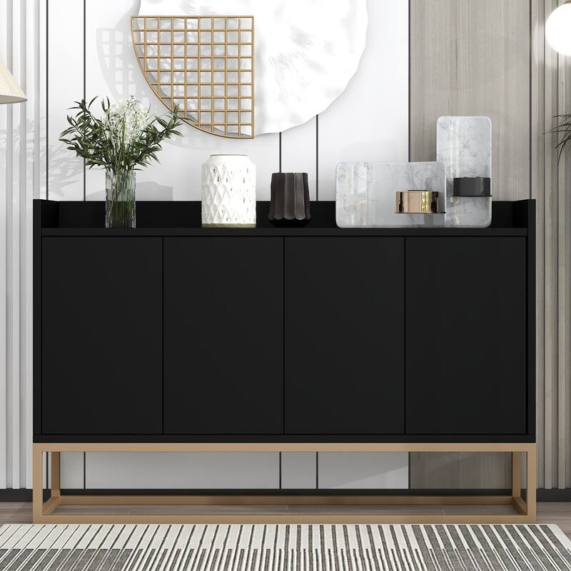 Black Console Table Buffet Sideboard w/Adjustable Shelves & Safe Fence