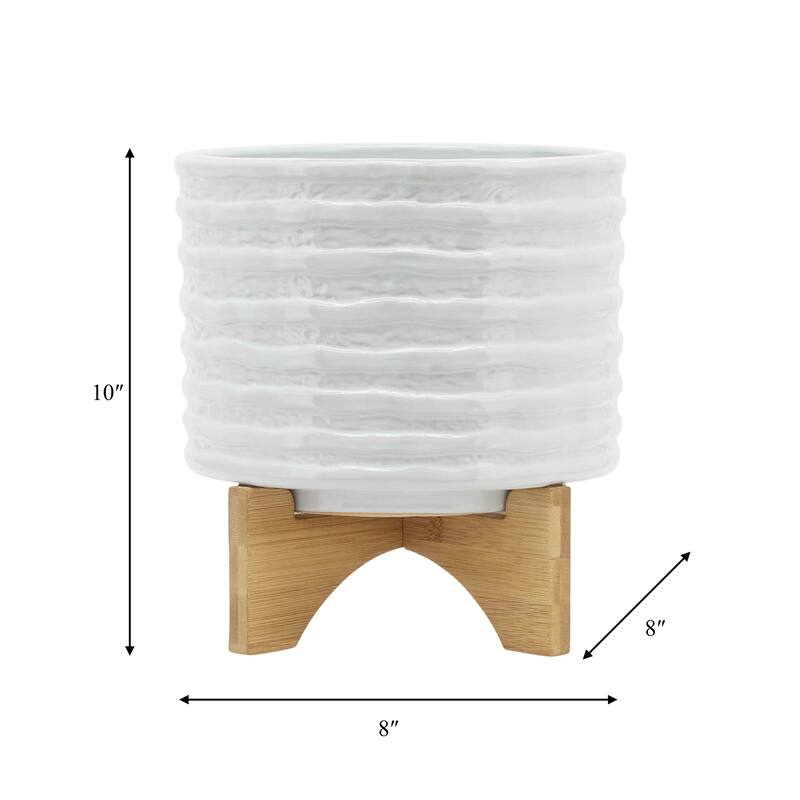 Sagebrook Home Modern Textured Ceramic Planter with Stand Indoor Outdoor