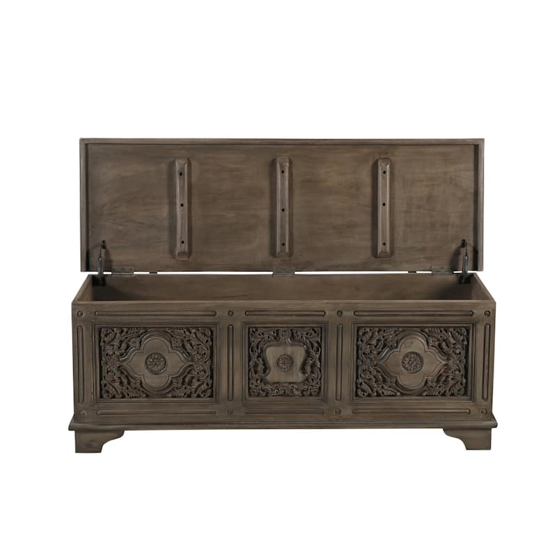 Clara Carved Solid Wood Storage Ottoman