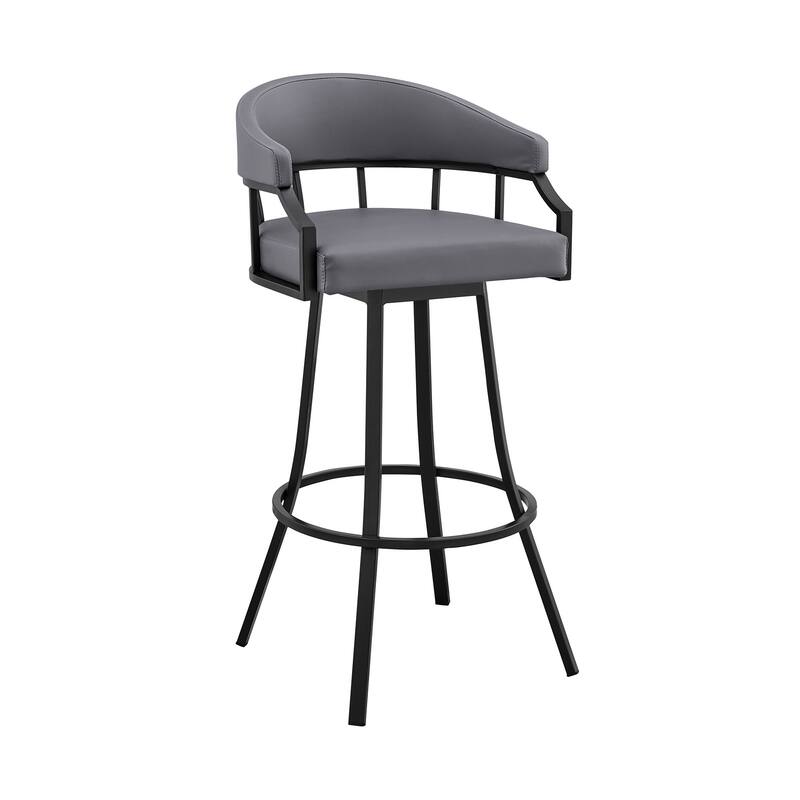 Faux Leather Swivel Bar Chair with Iron Frame and Footrest - Slate Grey and Black-36-Inches