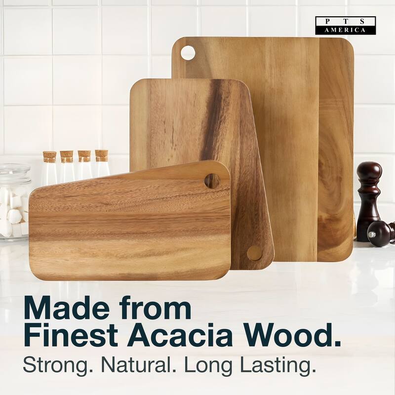 Sango Atelier Acacia Wood 3-Piece Cutting Board Set with Slant Edge & Juice Grooves- Reversible Kitchen Chopping Boards