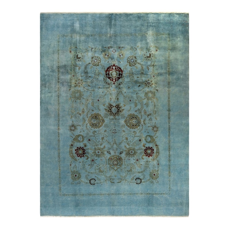 Overton Hand Knotted Wool Vintage Inspired Modern Contemporary Overdyed Blue Area Rug - 8' 10" x 12' 1"