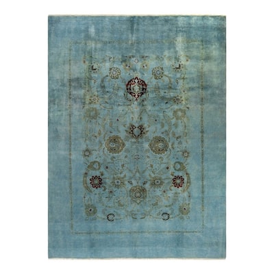 Overton Hand Knotted Wool Vintage Inspired Modern Contemporary Overdyed Blue Area Rug - 8' 10" x 12' 1"