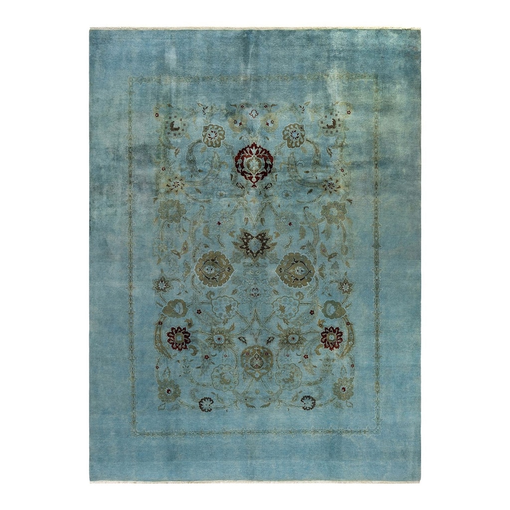 Overton Hand Knotted Wool Vintage Inspired Modern Contemporary Overdyed Blue Area Rug - 8' 10" x 12' 1"
