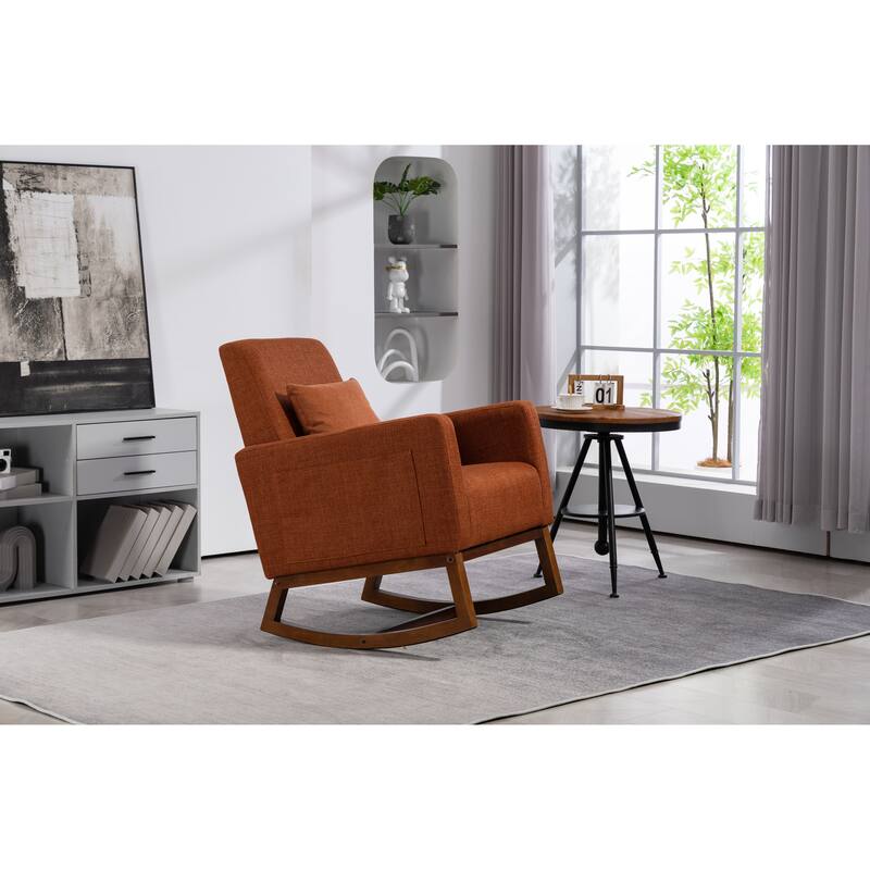 Brown Linen High Back Rocking Chair with Metal Frame