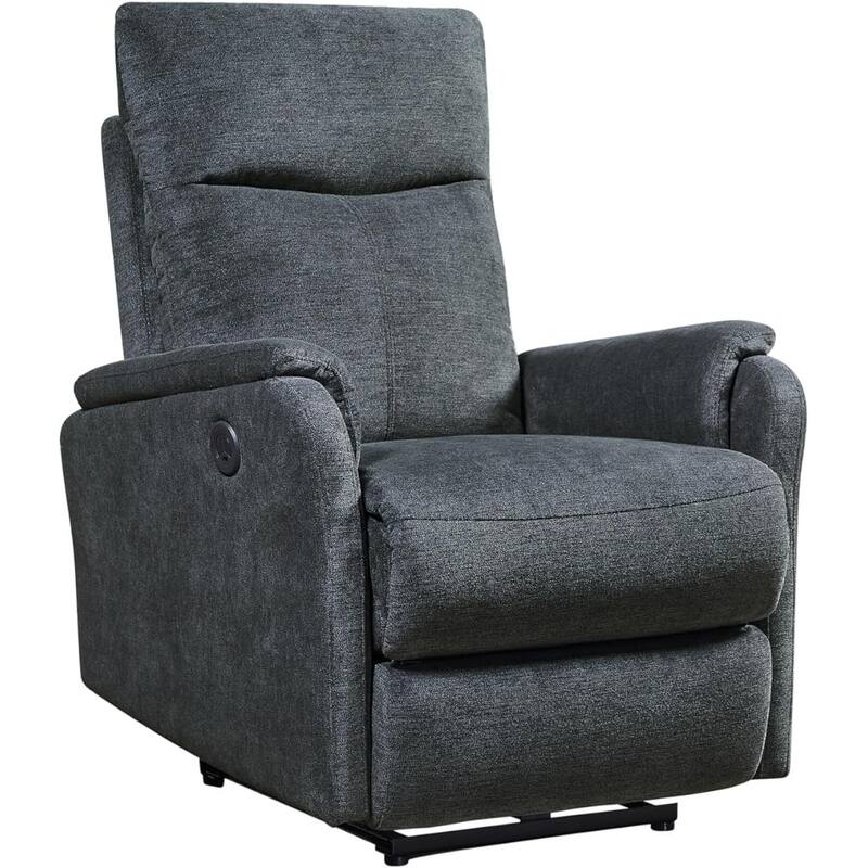 Modern Contemporary Power Recliner Blue with USB Charger - Black