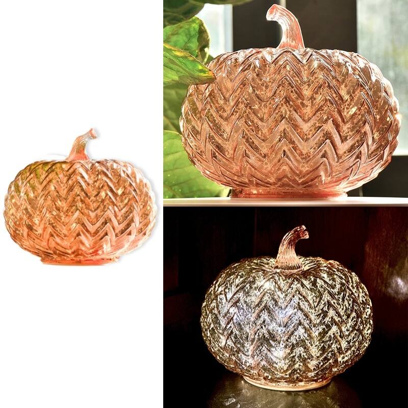 Mercury Glass Pumpkin Lights with Timer – Fall Halloween Table Decorations for Home & Thanksgiving Decor - PK2401S