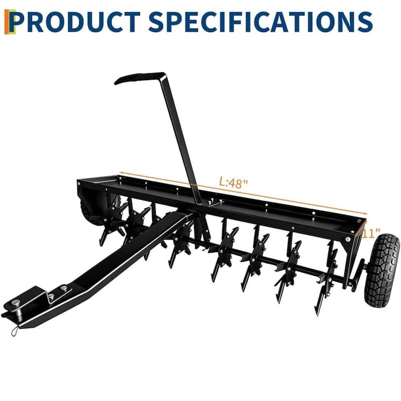 48 in Tow Behind Core Aerator, Pull Behind Plug Aerator for Grass Yard Clay Soil
