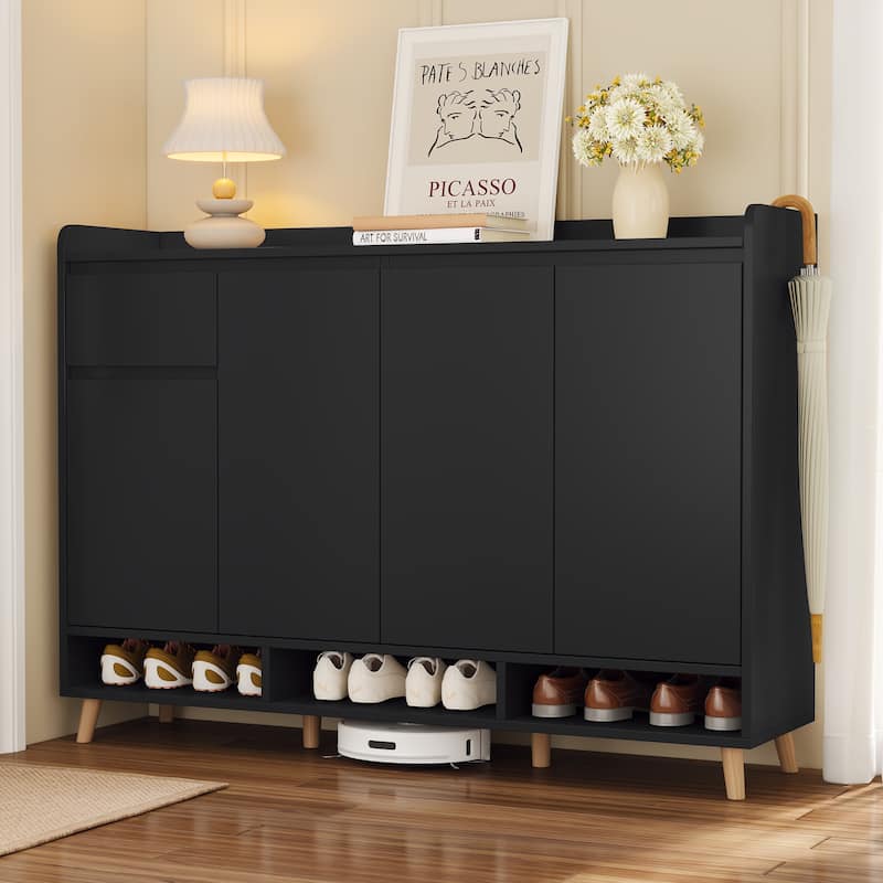 Modern Minimalist Shoe Cabinet with Adjustable Shelves – Sleek Storage Sideboard Featuring Solid Wood Legs.