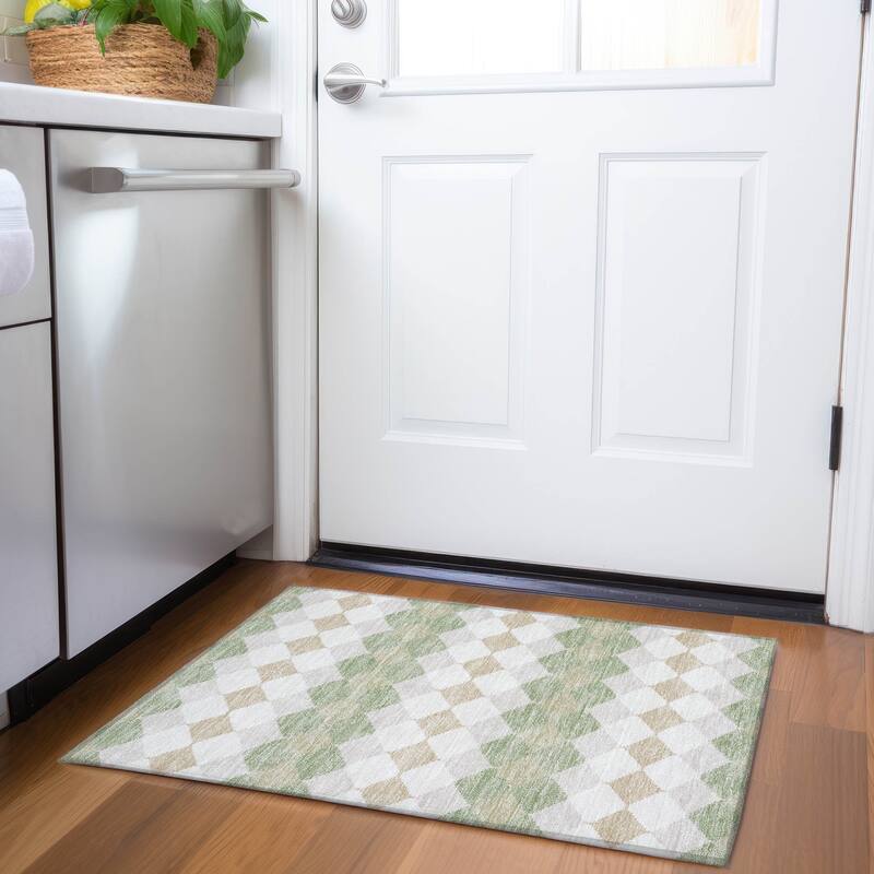 Premium Washable Super Soft Diamond Modern Mayfield Rug - Aloe - 1'8" x 2'6"