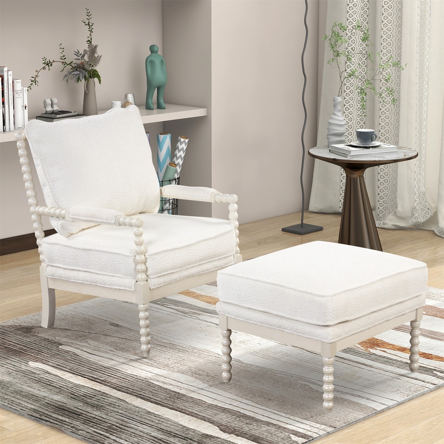 Spindle armchair discount and ottoman