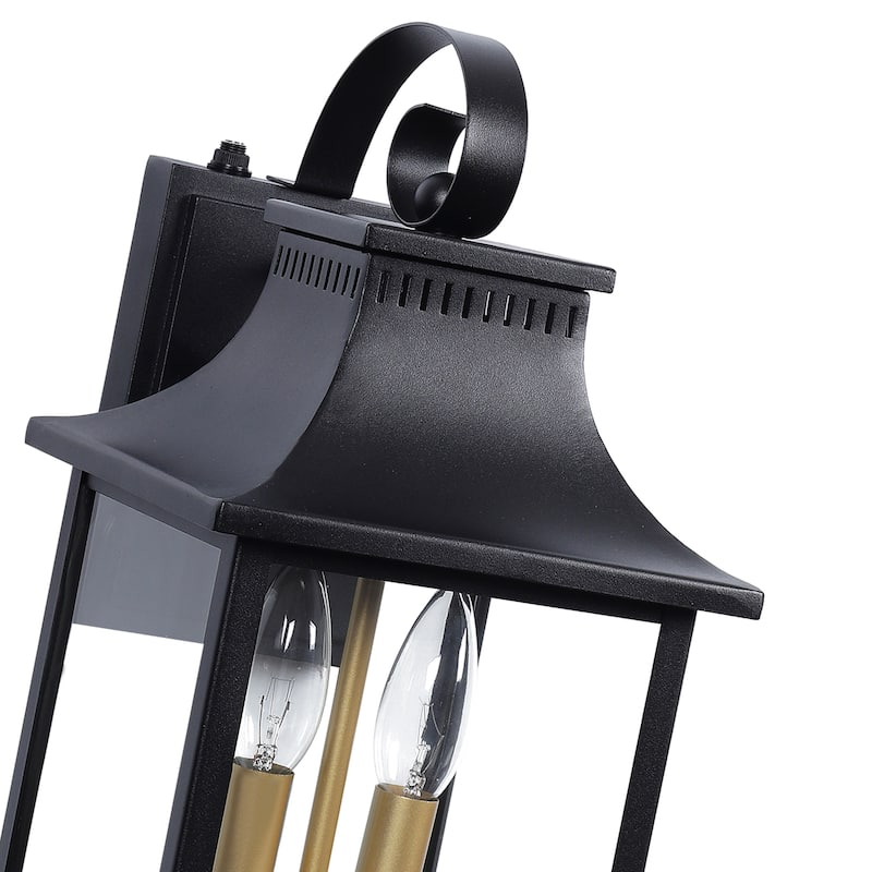2-Light Matte Black Dusk to Dawn Outdoor Wall Lantern with Clear Glass - W7.4" x D9" x H14.7"