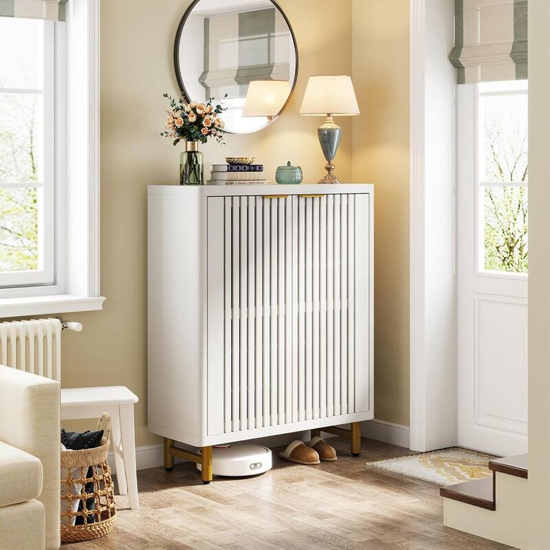 6-Tier Shoe Cabinet with Shutter Doors Adjustable Shelves Wooden Storage Cabinet for Entryway/Hallway/Closet/Living Room