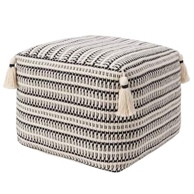Ister Handmade Striped Cream/Black Pouf
