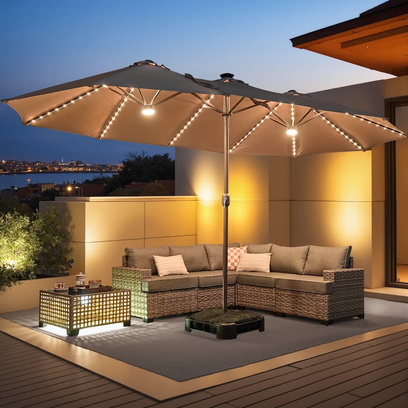 HOOOWOOO Outdoor Patio Umbrella with Solar Light - Beige