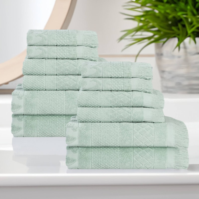 Superior Rolla Cotton Geometric Jacquard Plush Soft 12 Piece Towel Set