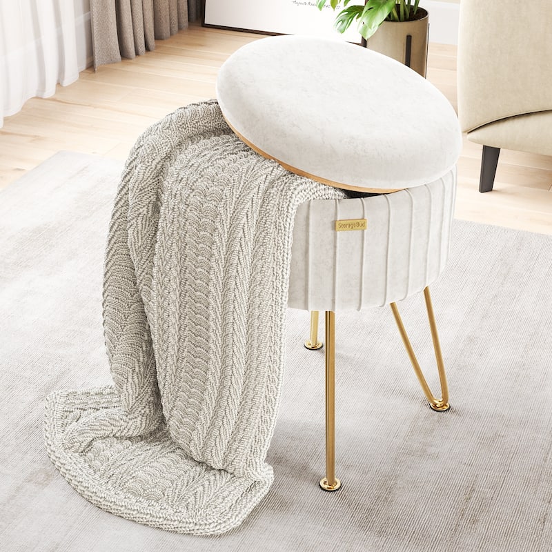 Emperyan Pleated Velvet Storage Ottoman, Modern Ottomans for Living Room and Bedroom