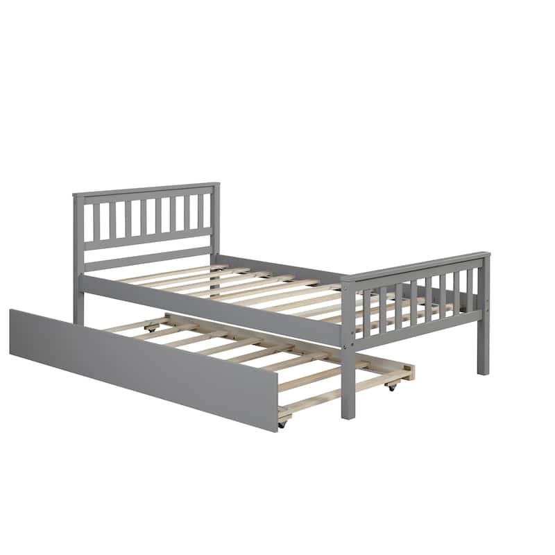Twin Platform Bed with Trundle and Footboard for Bedroom