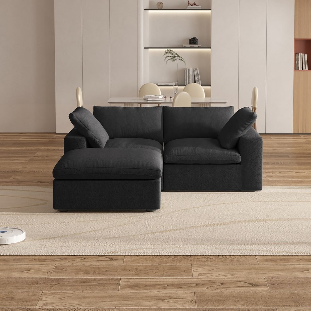 Oversize Down Filled Sectional Sofa,Love Seat Couch with Ottoman