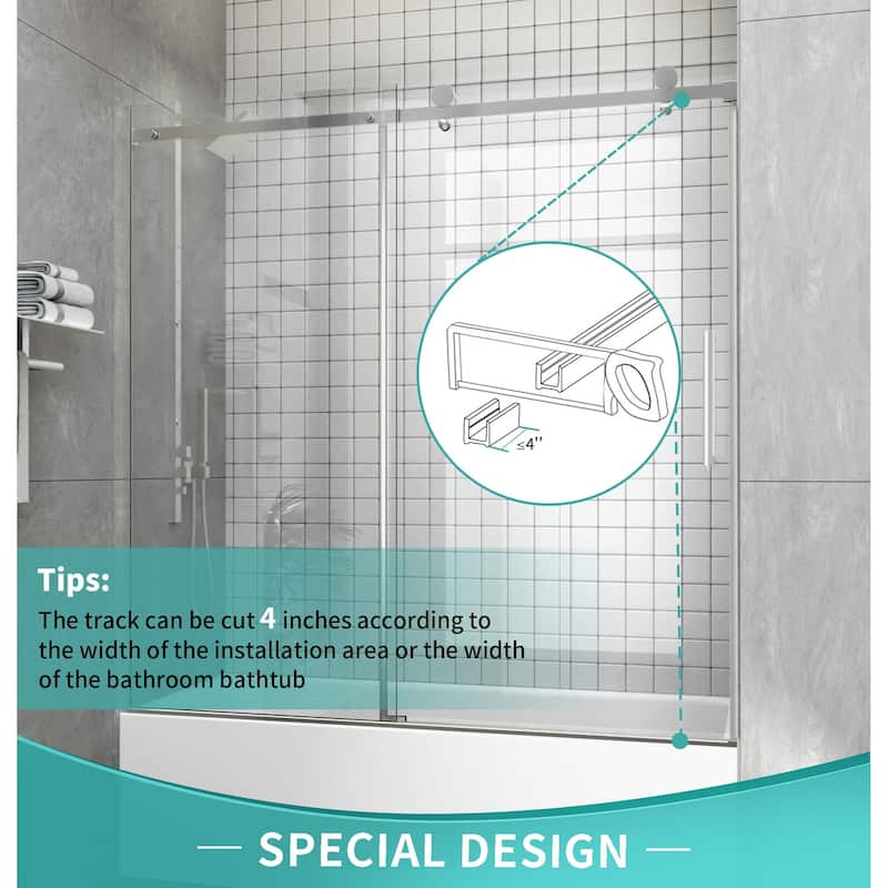i-Homare 55 - 59 in.W x 60 in.H Sliding Frameless Tub Door Shower Door