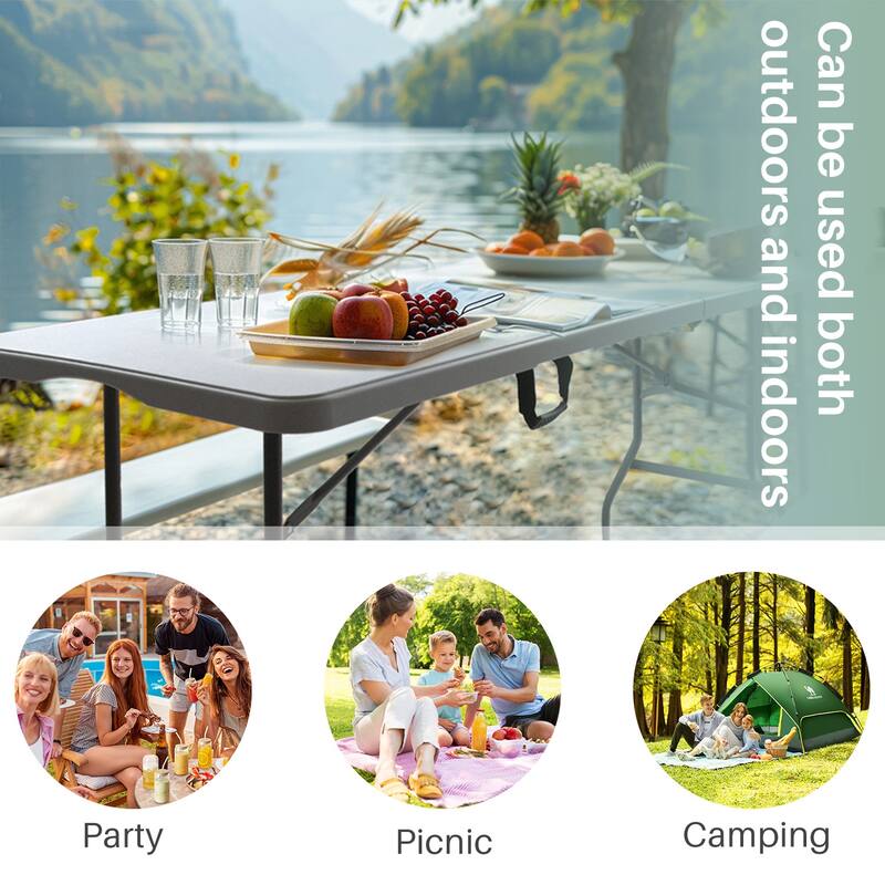 Outdoor Folding Dining Table Portable Plastic Desk with Carrying Handle for Camping Picnic