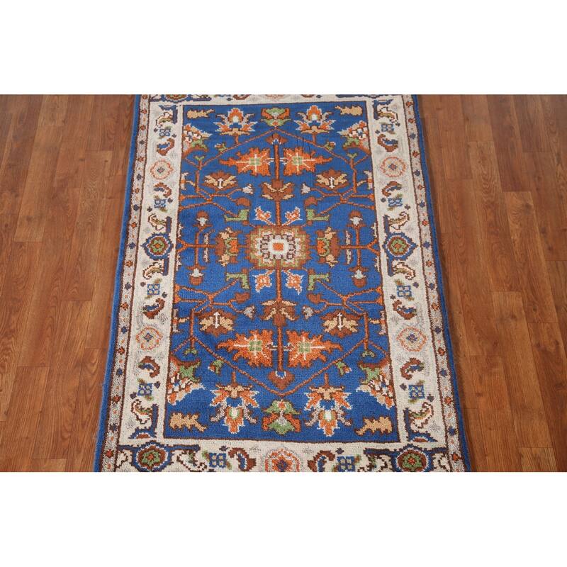 Blue Oushak Oriental Area Rug Hand-knotted Wool Carpet - 3'1"x 5'0"