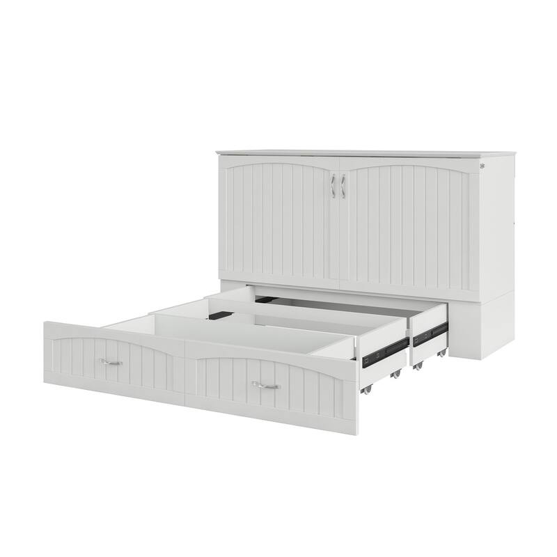 Murphy Bed Chest with 6 inch Memory Foam Folding Mattress, Built-In Charging Station and Storage Drawer, Full