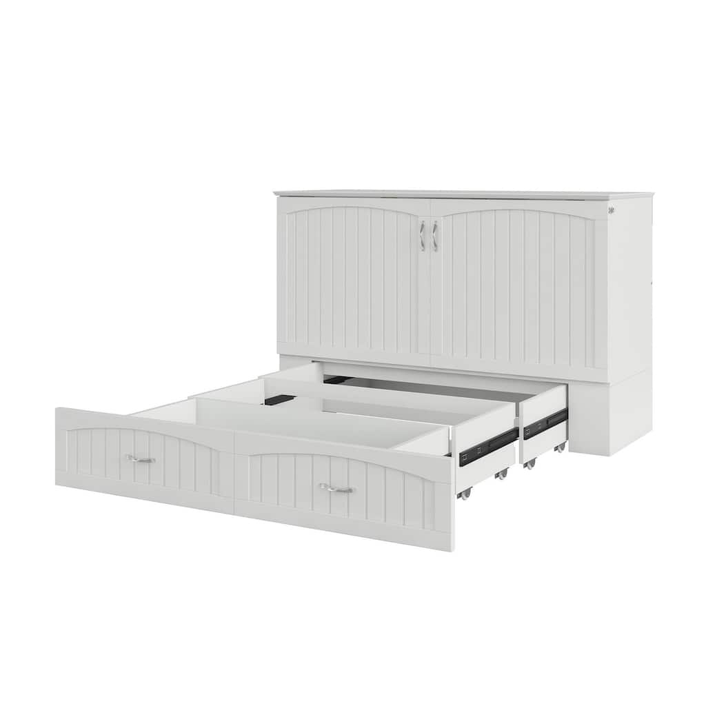 Murphy Bed Chest with 6 inch Memory Foam Folding Mattress, Built-In Charging Station and Storage Drawer, Full