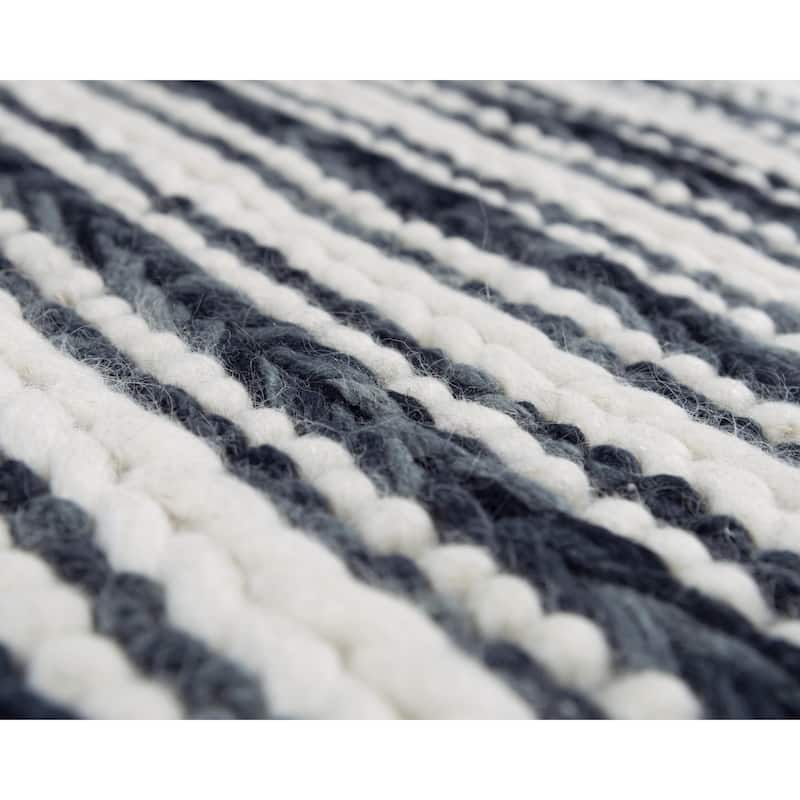 Alora Decor Kolkata Black and Ivory Stripe Hand-woven Wool Rug