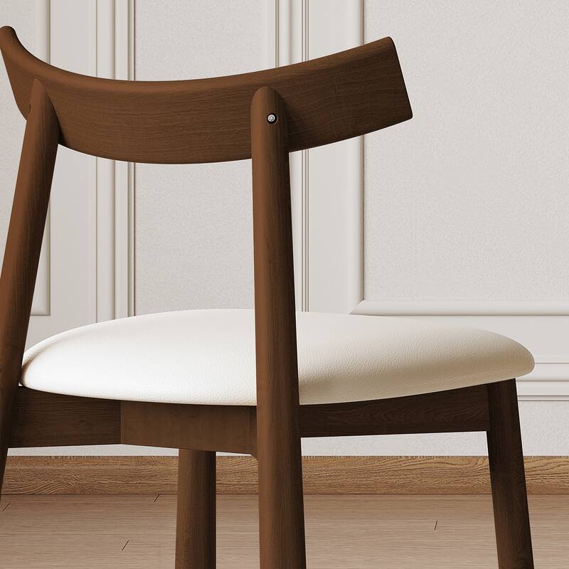 Minimalist Upholstered Dining Chair Set of 2 Wooden Dining Room Chairs Accent Chair with Faux Leather Seat and Open Backrest