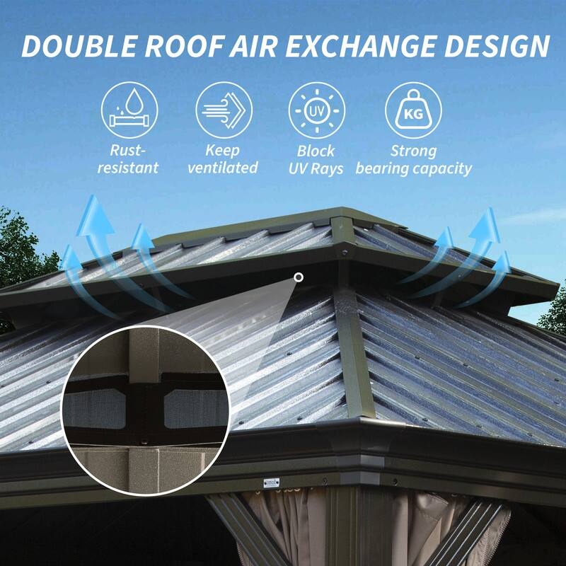 Domi Hardtop Gazebo with Galvanized Steel Double Roof and Aluminum Frame