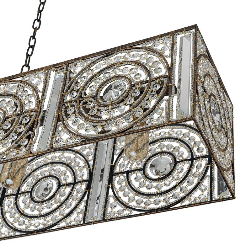 Vintage Glam 4-Light Linear Crystal Pendant Light for Kitchen Island Dining Room