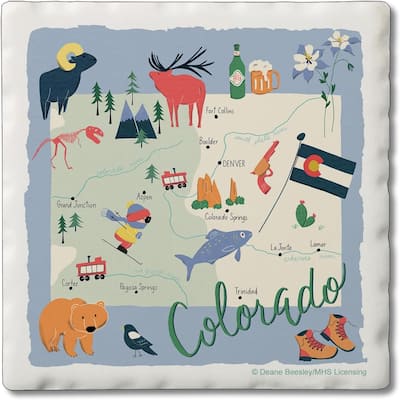 Colorado Home 4-Pack Absorbent Stone Coasters with Protective Cork Backing 4" Square Made in The USA Easily Wipes Clean