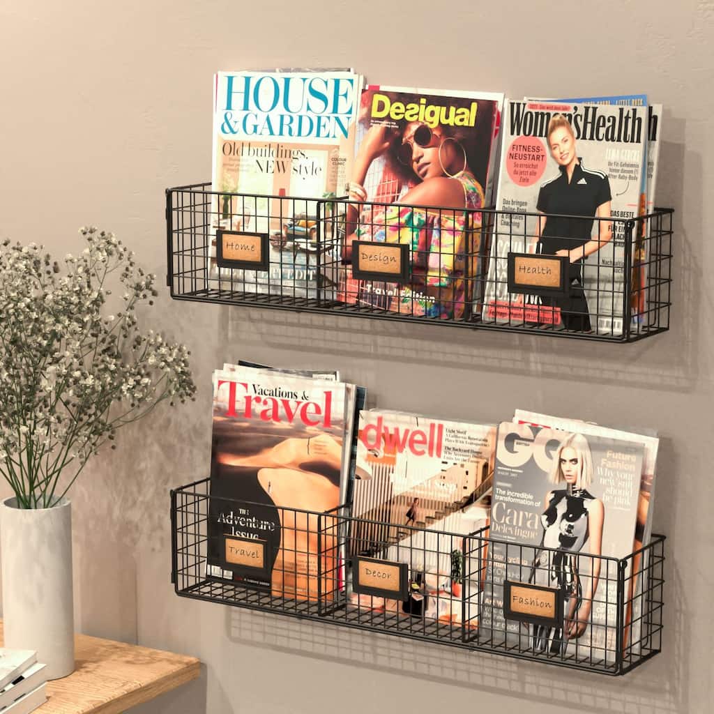 Metal Wall Basket, 3 Sectional Wall Organizer Rack, Set of 2, Black