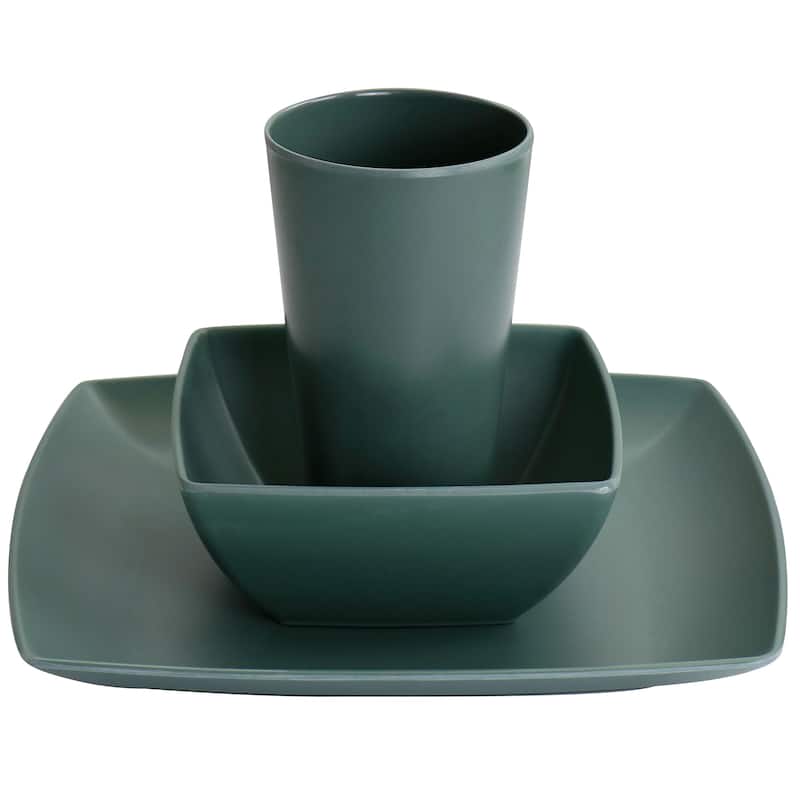 Gibson Home Grayson Melamine 12 Piece Square Dinnerware Set in Green - 12 Piece