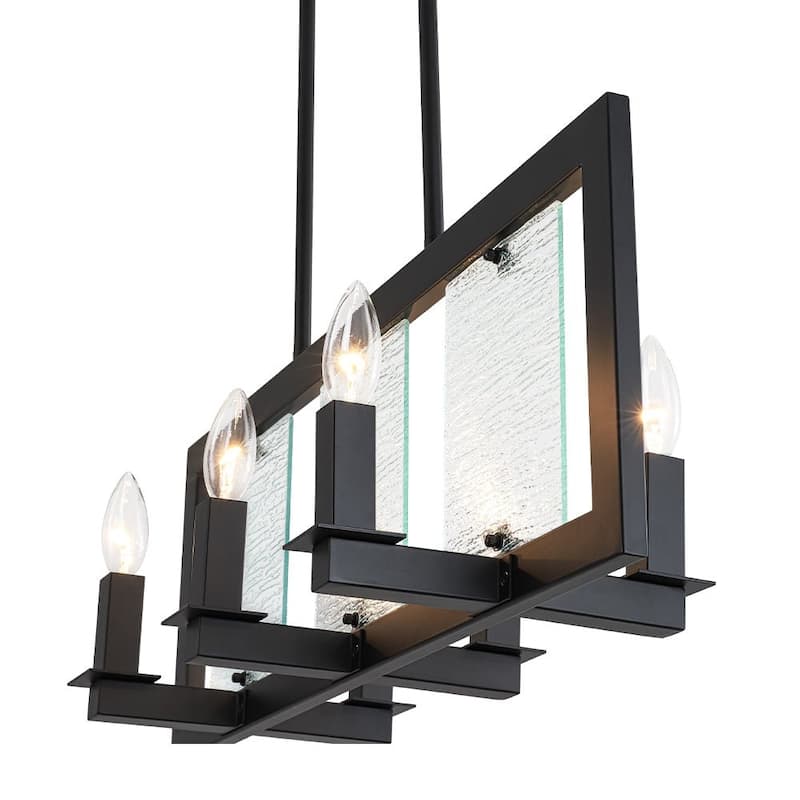 Modern Farmhouse 6-Light Black Rectangle Island Pendant Textured Glass