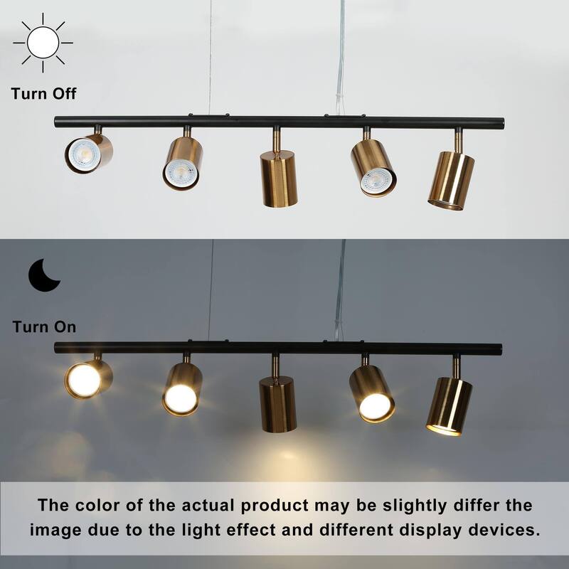 Modern 5-Light Black Gold Chandelier Metal Linear Island Lights for Dining Room