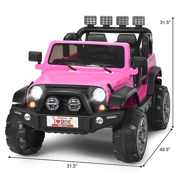 dimension image slide 2 of 5, Costway 12V Kids Ride On Car 2 Seater Truck RC Electric Vehicles w/ - 48.5"X31.5"X31.5"